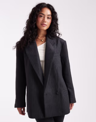 ASOS DESIGN wool blend pinstripe formal blazer in charcoal