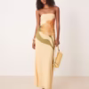 ASOS DESIGN mesh floral placement printed bandeau maxi dress in buttermilk
