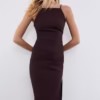 Stradivarius Striped midi halter dress in brown